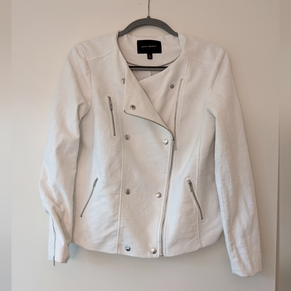 Banana Republic White Knit Lined Biker Jacket